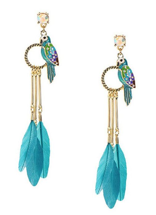 Parrot Earrings Colorful Painted Feather Vintage Parrot Earrings Colorful Painted Feather Vintage Long Drop