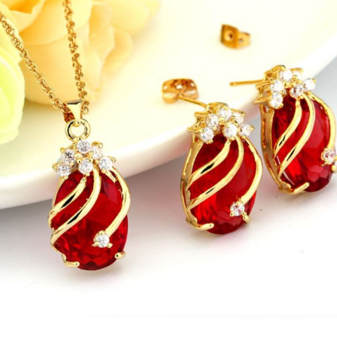 Emerald Green Jewelry Set 18K Gold Plated Green Bridal Jewelry Sets